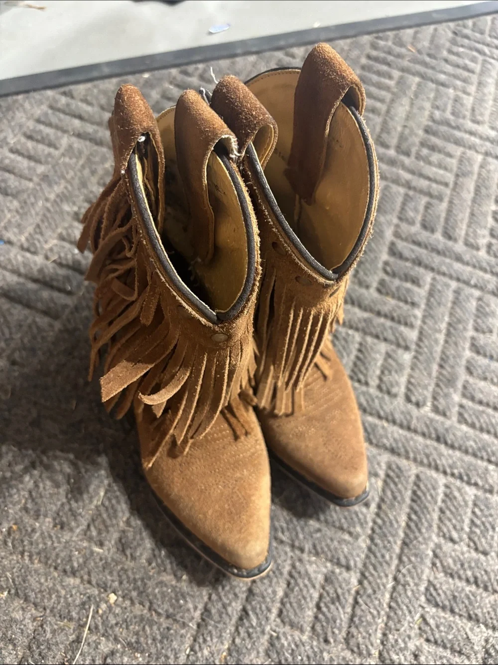 Kids Brown Suede Fringe Western Boots